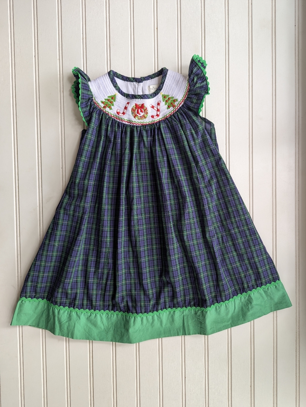 Trish Scully Child Smocked Plaid Girls' Dress with Green Trim